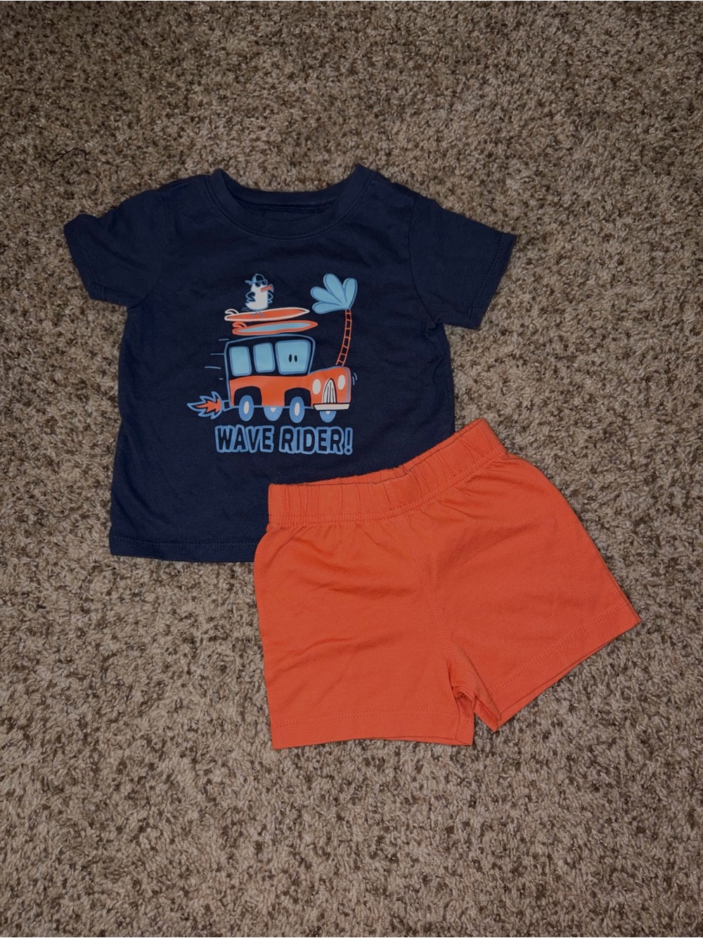 Garanimals Navy Tee with Orange Elastic Shorts